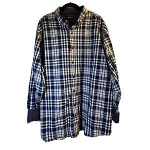 𝅺HAGGAR Clothing Navy Plaid Dress Shirt Sz XXL